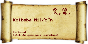 Kolbaba Milán névjegykártya